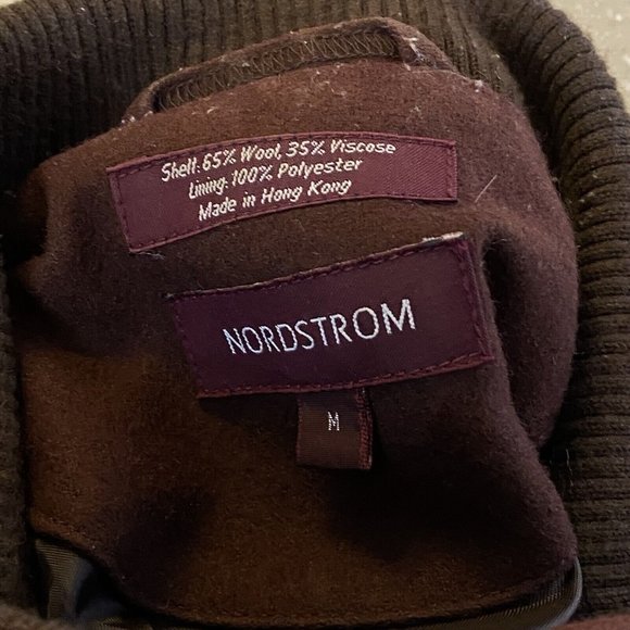 GUC Nordstrom Men's Sz M Wool Brown Bomber Jacket Zip Up Long Sleeve Jacket - Picture 10 of 10